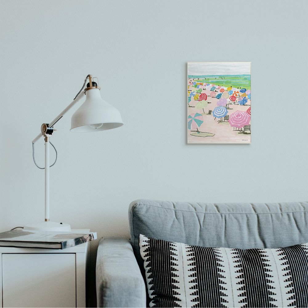 Stupell Industries Pastel Umbrella Filled Beach Watercolor Landscape Wall Plaque Design by Stellar Design Studio
