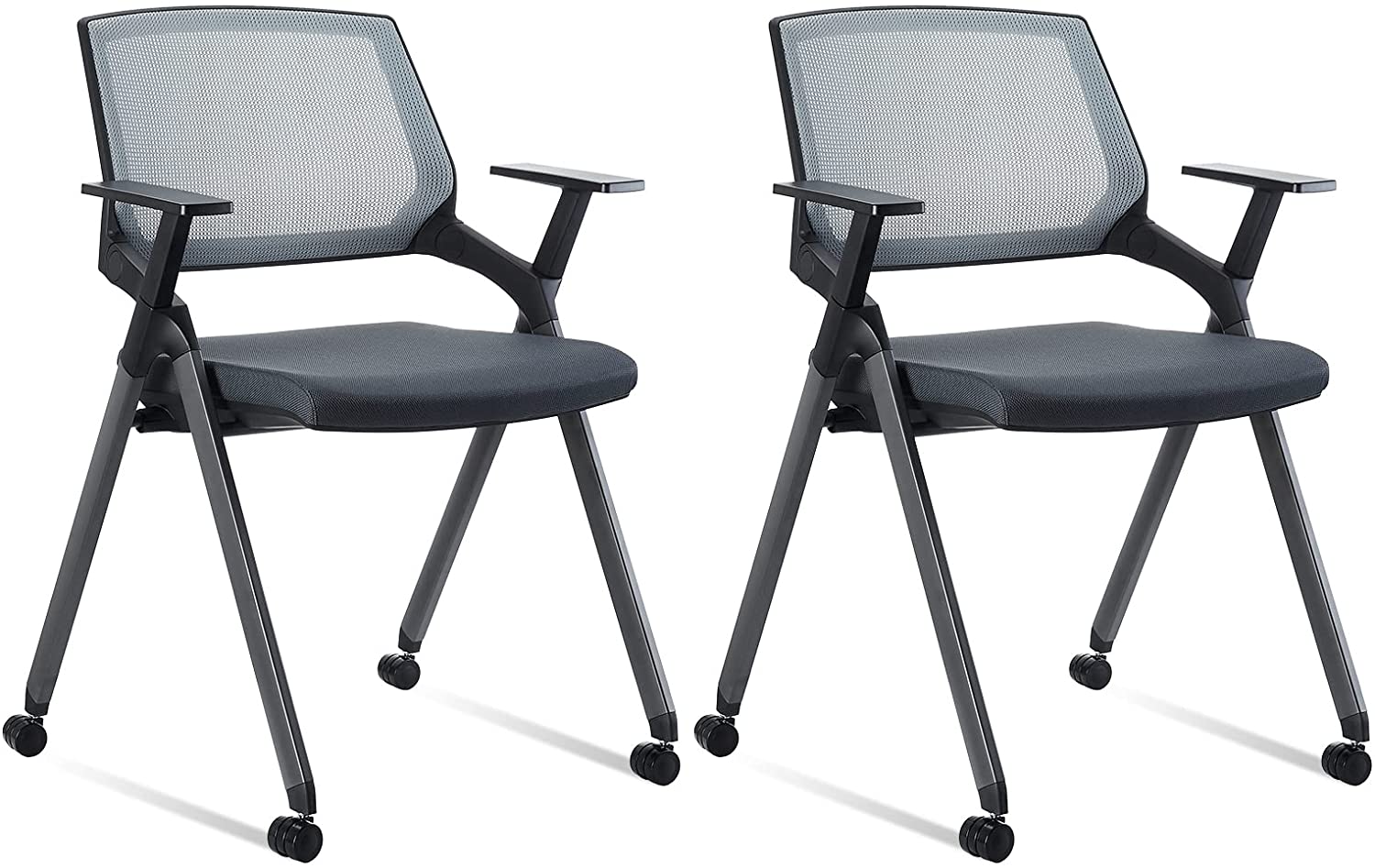 CLATINA Mesh Guest Reception Stack Chairs with Caster Wheels and Arms