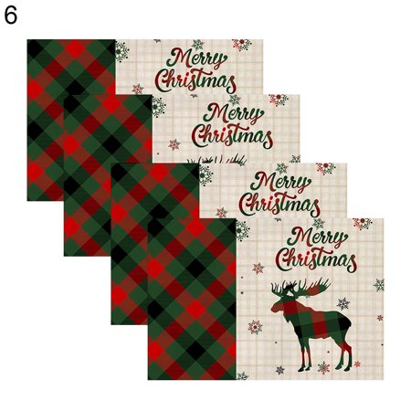 

Meizhencang 4Pcs/Set Christmas Style Place Mat Wide Application Flax Adorable Santa Claus Pattern Dinner Mat for Home