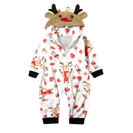 

ketyyh-chn99 Family Christmas Pajamas Set And Babys Merry Christmas Sets Pink Prints Hooded Christmas Matching Pajamas for Family