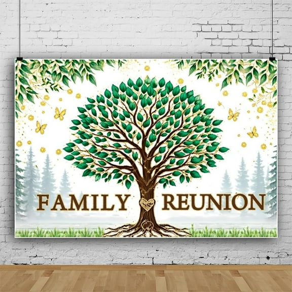 Family Reunion Photo Backdrop Family Tree Forest Leaves Love Heart Background for Family Gold and Gold Butterfly Family Gathering Party Banner Decor Photography Supplies Prop