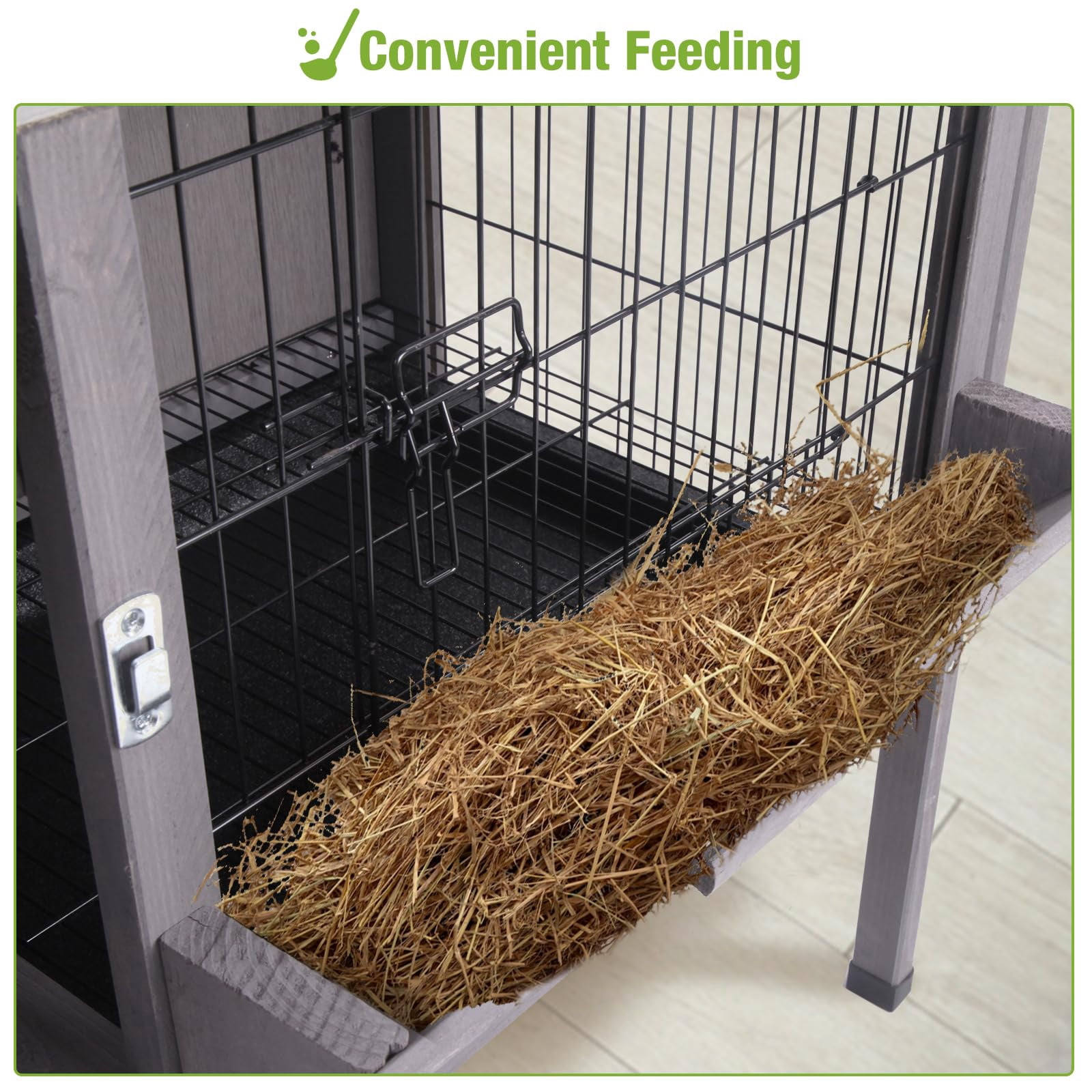 BUTINGLALE Guinea Pig Cage Indoor Wooden Rabbit Hutch with Metal Floor Grid and Removable Tray for Easy Cleaning, Bunny Cages Outdoor Waterproof Roof and Elevated Legs