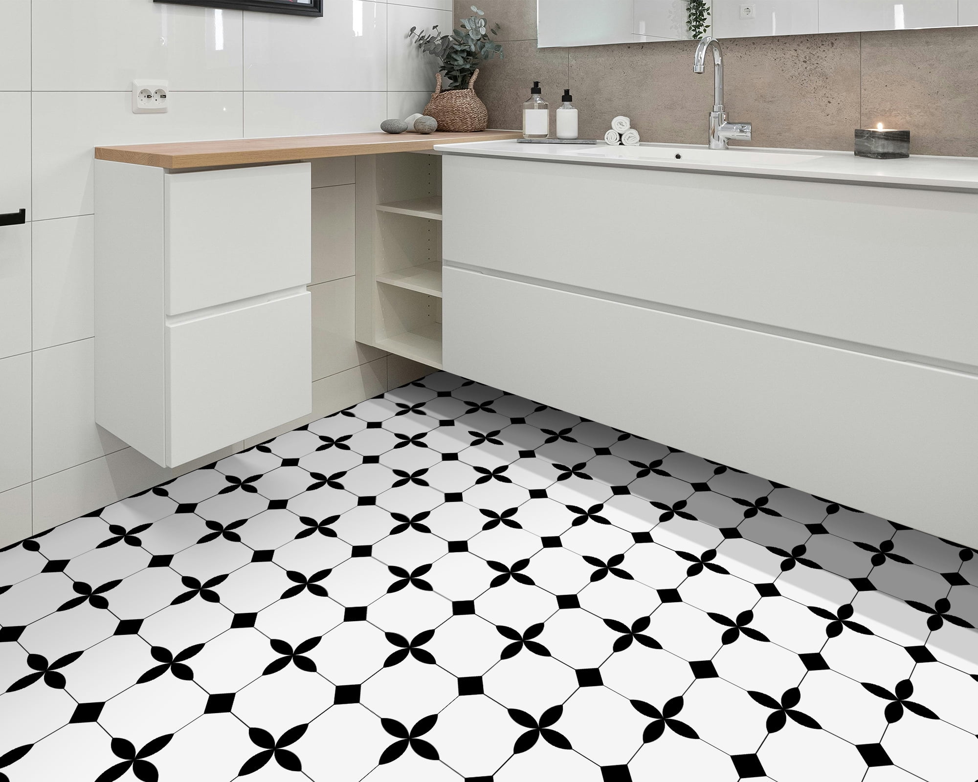 DEWOO 10 Sheet Peel and Stick Floor Tile, Vinyl Flooring, Waterproof DIY Flooring for Bathroom, Kitchen, Fireplace, Stairs, Bedrooms, Wall, Pantry Room 12"x 12"