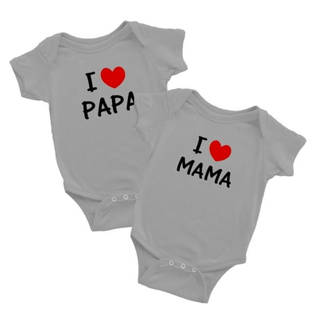 

I Love MAMA PAPA Twins Baby Clothes Jumpsuit Bodysuit (Gray 6-12M)