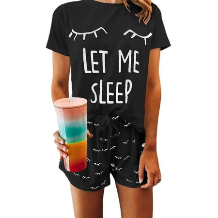 

SHerrylily Women s Pajamas Short Sleeve Top and Drawstring Shorts 2 Pieces