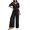 C285 Black, variant on Womens Jumpsuits Spring Summer Solid Color V Neck Short Sleeve Loose Fit Breathable Bodysuits Blue Size 2Xl