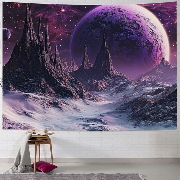 BCIIG Purple Planet Mountains Tapestry Wall Hanging Unique Style Graphic Tapestries Home Wall Decor Art for Living Room Bedroom Apartment Farmhouse Dorm 40x30inch
