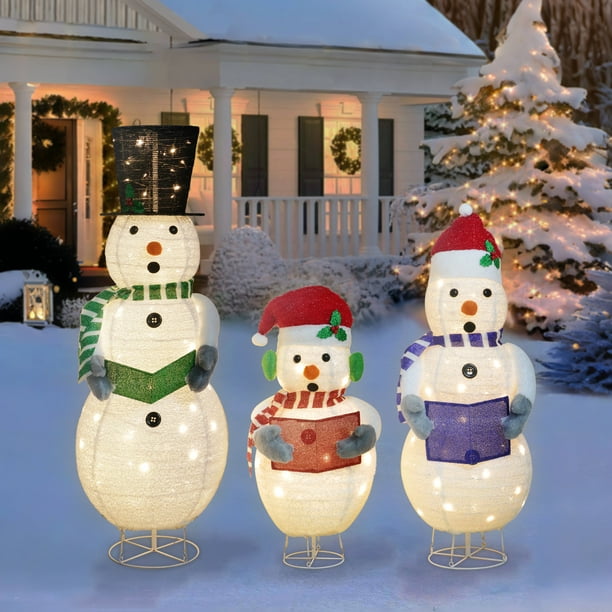 スノーマンファミリーLEDライト Holiday Time Light-up Snowman Family, 3-Piece, LED Outdoor Décor