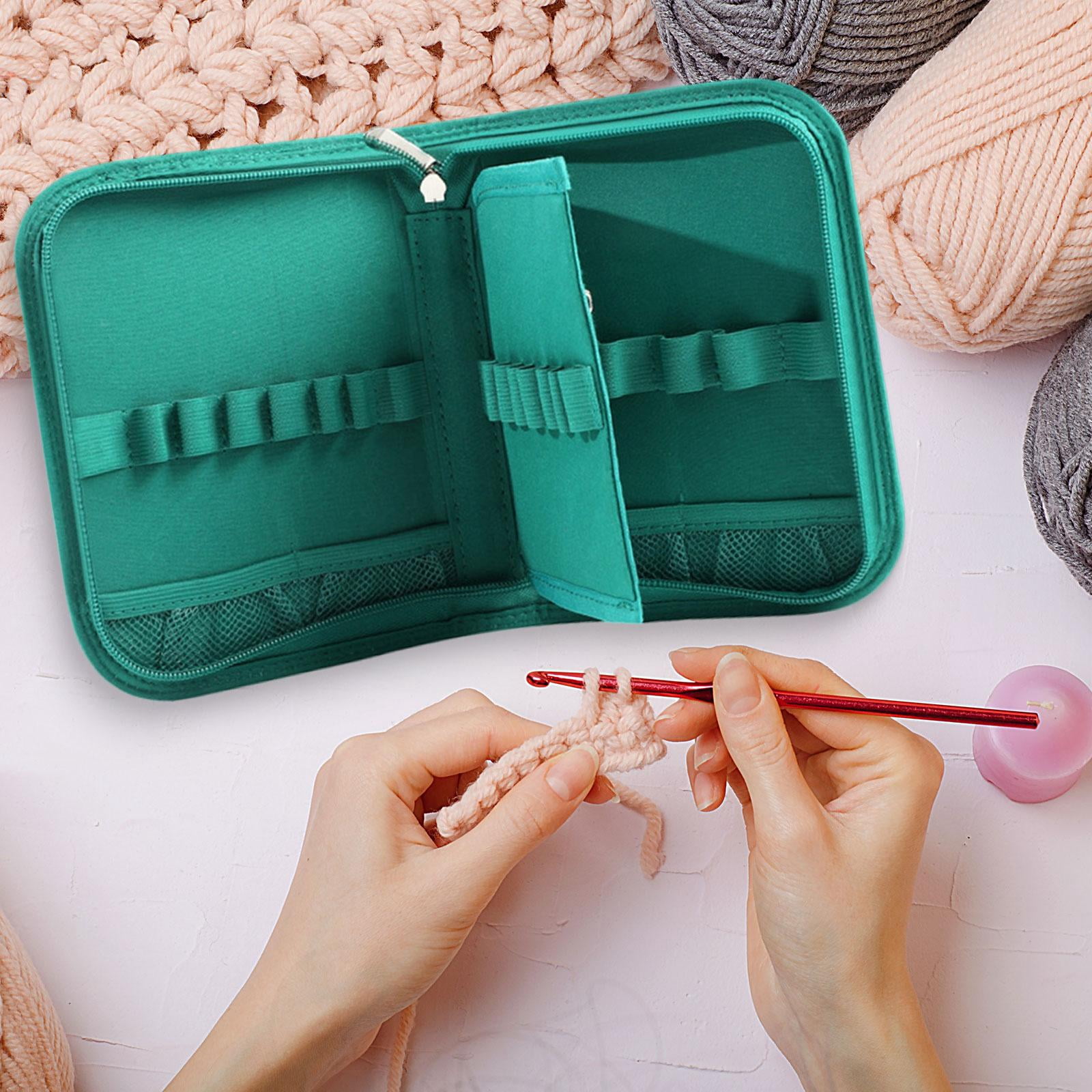 S SERENABLE Crochet Hook Case Organizer Case for Knitting Crochet Hooks Crochet Accessories Storage Case with Web Pockets Portable Lightweight Knitting Tool Pouch Polyester Material Green