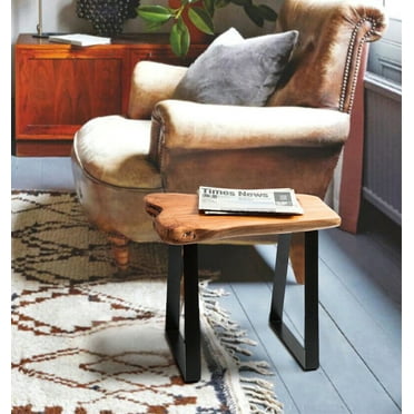 Cedar Wood Small Entryway Bench with Metal Legs, 20" x 12" x 17.5" H