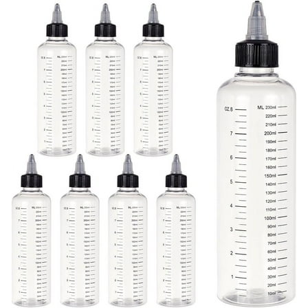8 Pack 8oz Large Transparent Plastic Dispensing Bottle with Twist Cap and Graduated Measurement for Liquids Inks Oils Arts and Crafts for DIY