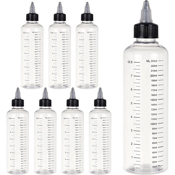 8 Pack 8oz Large Transparent Plastic Dispensing Bottle with Twist Cap and Graduated Measurement for Liquids Inks Oils Arts and Crafts DIY DIY