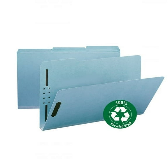 Smead 100% Recycled Pressboard Fastener File Folder 1/3-Cut Tab, 1" Expansion, Legal Size, Blue, 25 per Box (20000)
