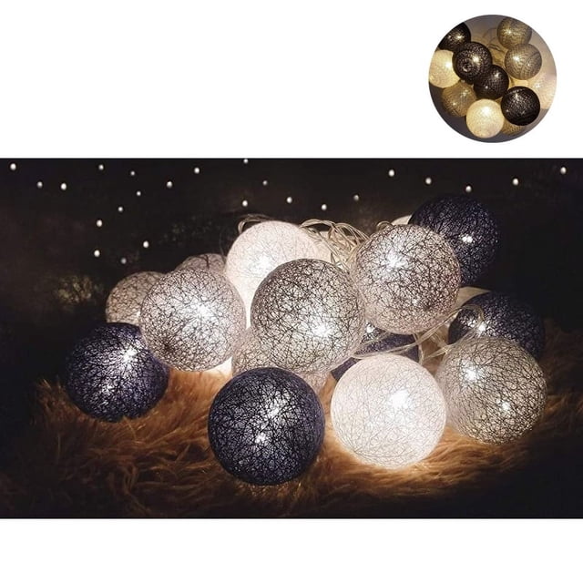 Cadena de luces de bolas de algodón con pilas - 3M 20 luces de cadena de bolas LED Luz de pared interior Luces de Navidad Decoración para bodas, habitaciones, hogares, fiestas
