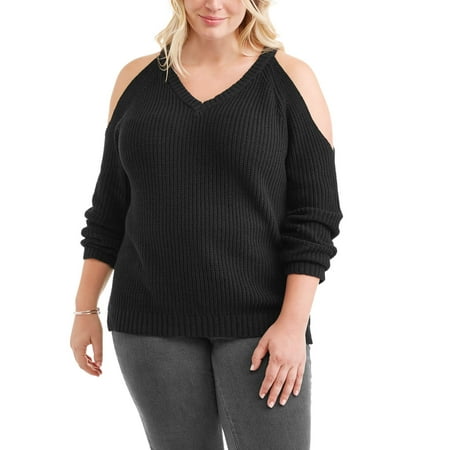 Juniors' Plus Cold Shoulder Hi-Low Pullover Sweater