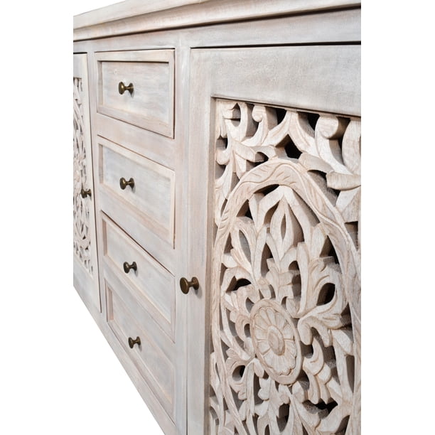 knee length dresses for ladies Chantilly Whitewashed Carved Wide 6 Drawer Dresser