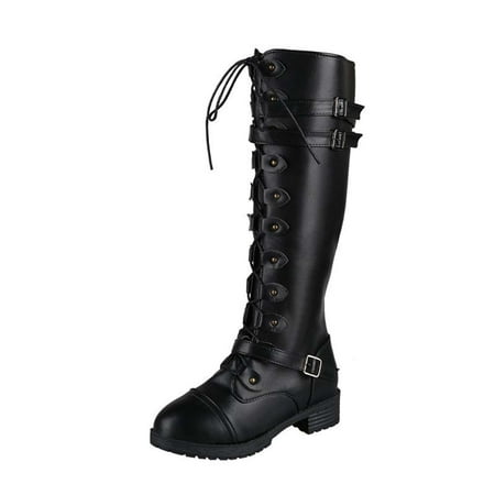 

Christmas Clearance! SuoKom Boots for Women Women s Knee-High Boots Knight Boots Round Toe Low Heel Lace Up Tassel Buckle Retro Faux Leathe Booties Shoes Boots for Women Girls Gifts on Clearance