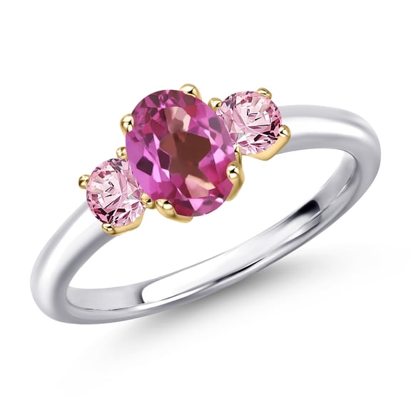 Gem Stone King 10K Two Tone Gold Pink Mystic Topaz and Pink Lab Grown Diamond Engagement Ring for Women | 1.16 Cttw | Oval 7X5MM | Gemstone November Birthstone | Size 9