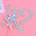 thumbnail image 4 of 2pcs Birthday Cake Topper Beautiful He Or She Bow Decor Cake Insert for Birthday Gathering Party (Silver), 4 of 7