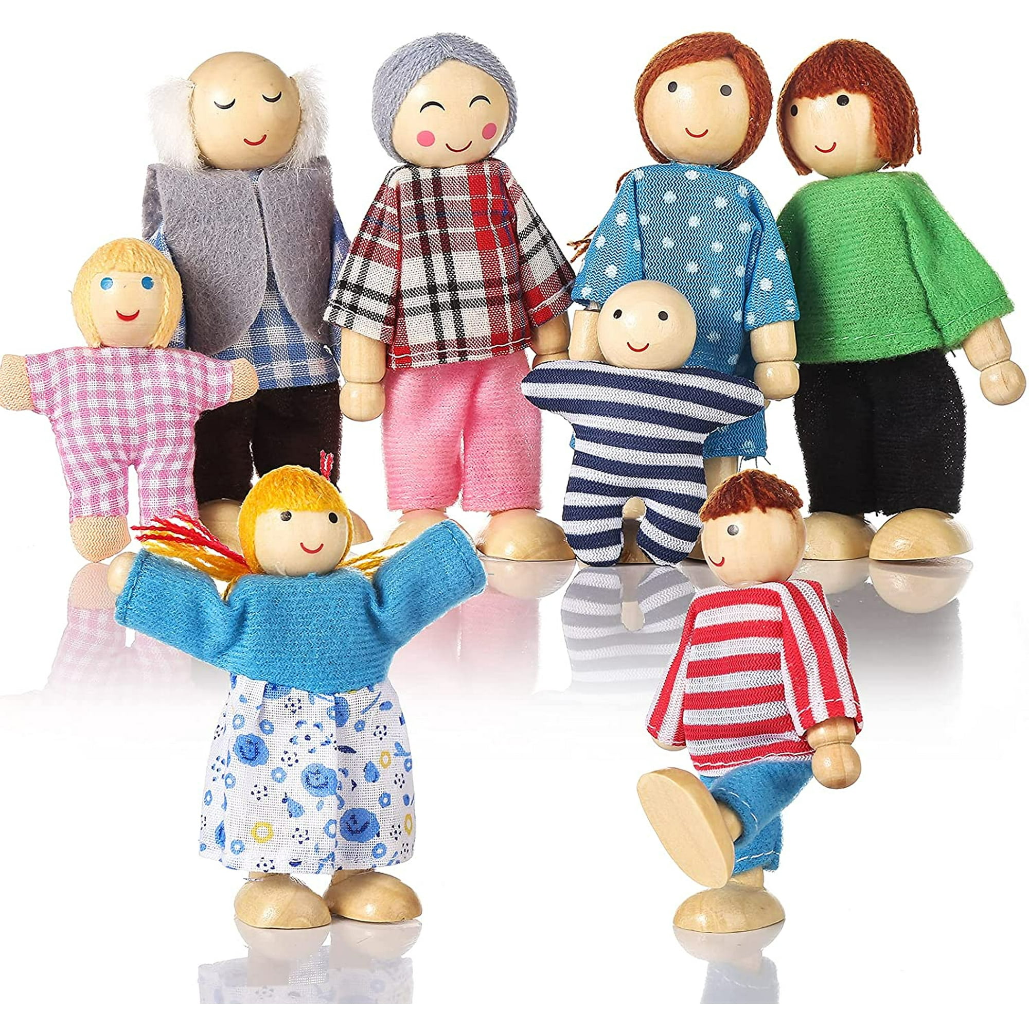 Yeegool Wooden Dollhouse People 8 Figures Doll Family Set Girls Toddler Kids Dollhouse Accessories Toys