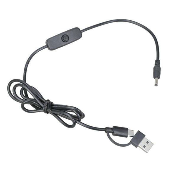 USB Type C To DC3.5x1.35mm Power Cord With On Off Switches 5V Charging Cable For LED Strips Desk Lamps Fan 120cm