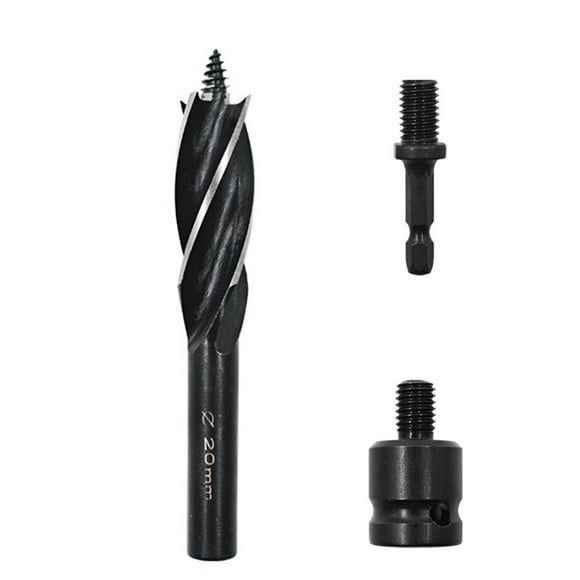 Amdohai Auger Drill Bit Set 3 Pcs High Carbon Steel Wood Boring Bits Long 4 Flute Cut Drilling Tool Woodworking Wood Hole Cutter Bits with 2 Adapters