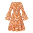 thumbnail image 6 of Alun 2026 Spring Floral Dresses for Women V-Neck Long Sleeve Elastic Waisted Flare Sleeve Ruffle Hem Midi Dress Cozy Breathable Lightweight Flowy Swing Summer Sundress Orange XXL, 6 of 6