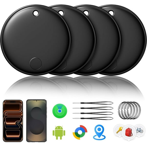 Bluetooth Tracker 4 Pack for Dual System Tracker for iOS and Android, Smart Tags Key Finder and Item Locator Works for Luggage, Backpack, Suitcases (Black)