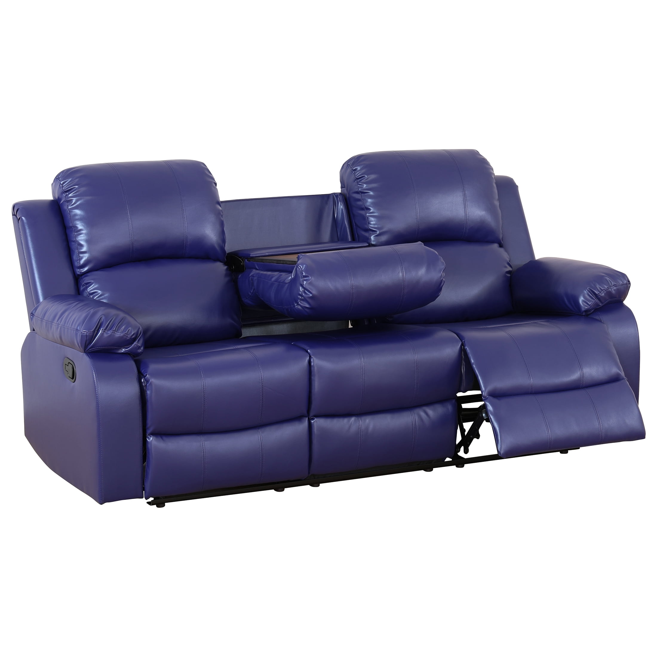 AUKFA 3 Seats Recliner Sofa Chair, Home Theater Sofa with Flipped Backrest and Cupholder, Blue