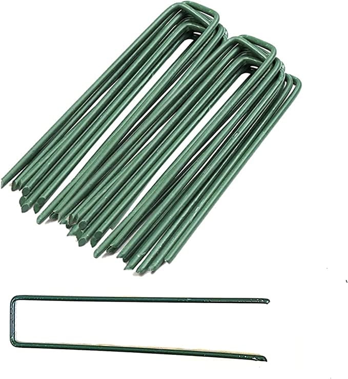 100Pack Green, 6 Inch Garden Stakes, Landscape Staples, UType Turf