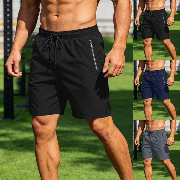 EOYWHK Mens Gym Shorts with Pockets with Pockets Elastic Waist Workout Shorts for Men Soft Lightweight Breathable for Running Jogging Black, Size L