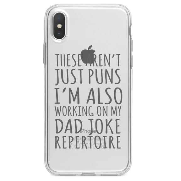 DistinctInk Clear Shockproof Hybrid Case for iPhone XR (6.1" Screen) - TPU Bumper Acrylic Back Tempered Glass Screen Protector - Not Just Puns I'm Also Working Dad Joke