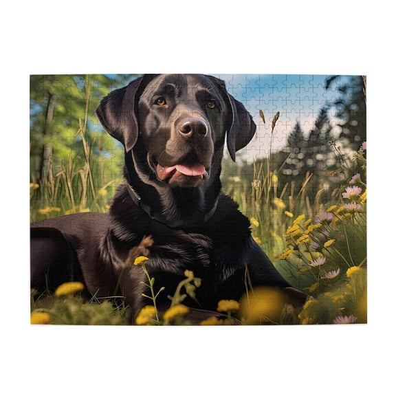 Labrador Retriever Field Flowers 500-Piece Wooden Jigsaw Puzzle for Adults, Fun & Challenging Family Game, Stylish Wall Decor & Holiday Gift