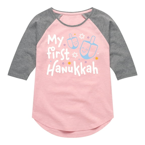 Instant Message - My First Hanukkah - Toddler & Youth Girls Raglan Graphic T-Shirt