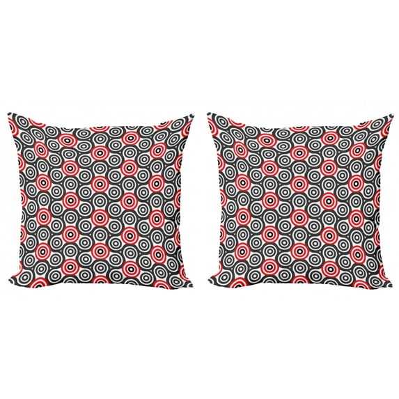 Ambesonne Geometric Throw Pillow Cover 2 Pack, Oval Mosaic, 18", Red Black