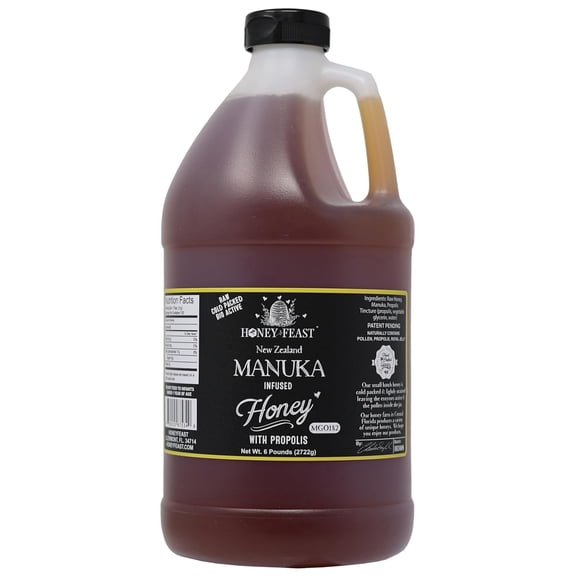 HONEY FEAST 6 Pounds Propolis Infused Raw Manuka Honey | New Zealand Manuka Blend with Propolis | MGO182 | Patent Pending Formula