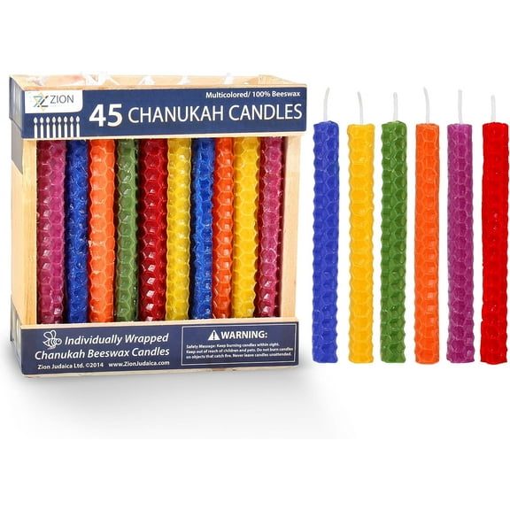 Zion Judaica Natural Beeswax Hanukkah 45-Wick Candles,Honey Scented, 45 Counts