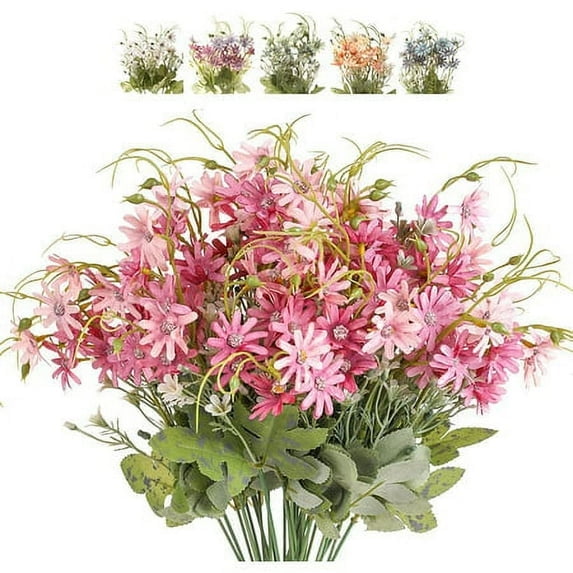 Nvzi Paquete de 6 ramos artificiales de margaritas para exteriores, resistentes a los rayos UV, decoración floral, plantas artificiales de seda, color rosa.