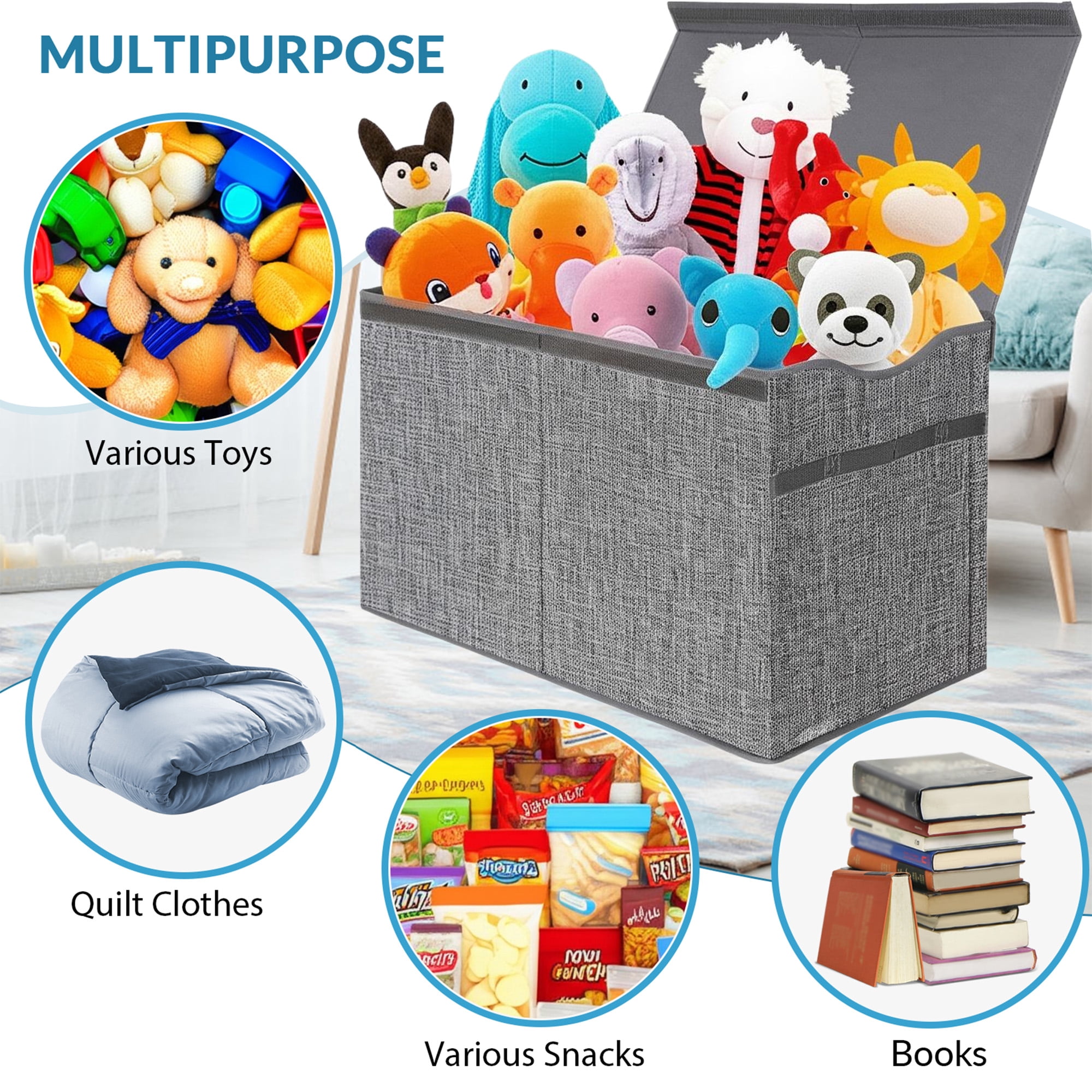 VICTORICH Large Toy Box with Lid, 32 gal Collapsible Toy Chest Storage Bins for Boys and Girls Nursery Room Decor, Dark Gray