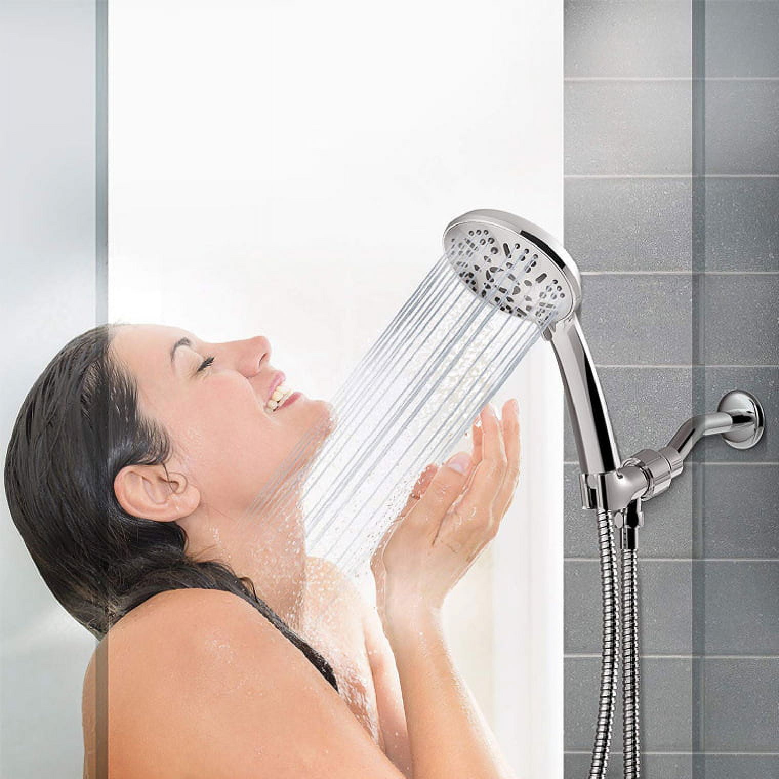 AQwzh High Pressure Handheld Shower Head – 9 Spray Modes with 60 Inch Hose (Chrome)