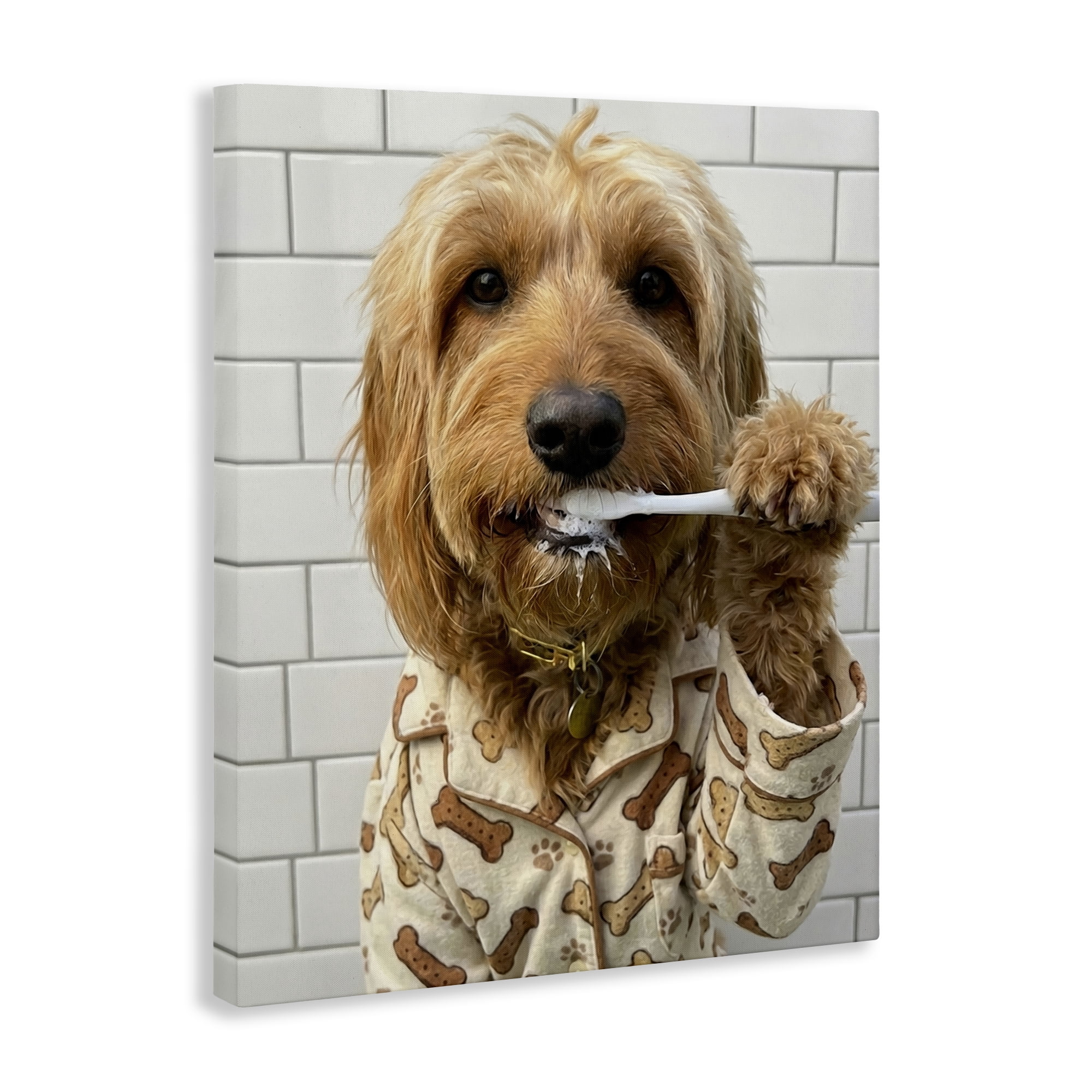 Stupell Industries Realistic Dog Brushing Teeth Canvas Wall Art, design by Abigail Walker