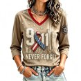 thumbnail image 3 of Womens 9/11 25th Anniversary Shirt 3/4 Sleeve Patriotic T Shirts | Never Forget 911 Memorial Shirt,Loose V-Neck Graphic T-Shirt,Printed American Flag T-shirt,Casual Tee Tops, L, 3 of 7