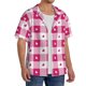 thumbnail image 2 of Balery Plaid Heart Camisa Casual de Manga Corta con Botones para Hombre, Texturizada, Estilo Cubano, para Playa, Verano-Small, 2 of 5