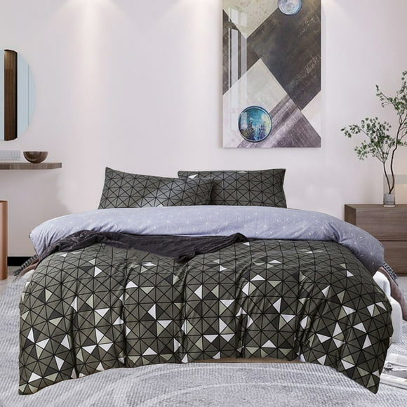 Uklsqma Duvet Cover Set Single 3Pcs | Soft Washed Microfiber Comforter Cover with Button Closure | Skin Friendly 135X200Cm Quilt Cover + 50X75Cm Pillowcase | All Season Bedding Black Gray