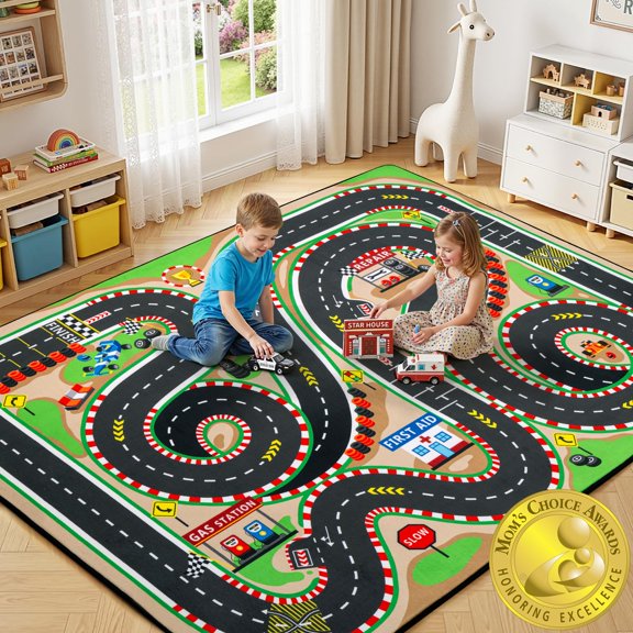 Alfombra Zovalyx para Niños 91 × 150 cm Pista de Carreras