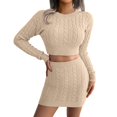 thumbnail image 3 of HXWCHs Women's Fashion Knitted Sweater and Skirt Suit Set for Autumn Winter Casual Wear S Khaki, 3 of 8