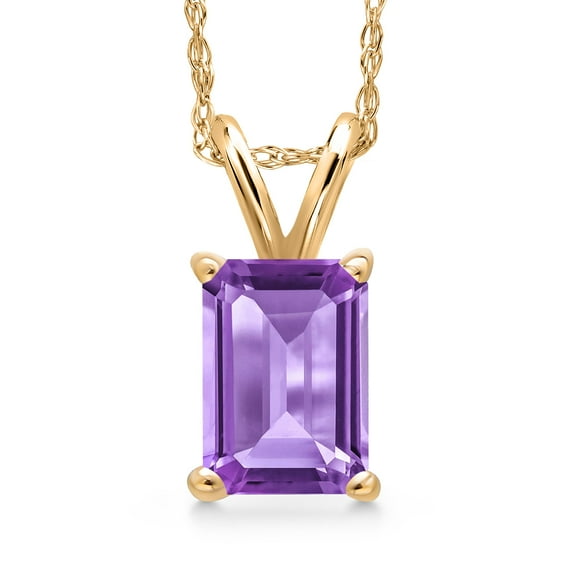 Gem Stone King 14K Yellow Gold Purple Amethyst Pendant Necklace for Women | 0.95 Cttw | Gemstone February Birthstone | Octagon 7X5MM | With 18 inch Chain