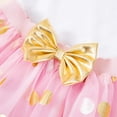 thumbnail image 5 of Baby Girl Outfit 3 Piece Set Polyester Bunny Print Romper Flutter Sleeve Top Skirt Bow Girl Baby Clothes Gold 3 Months-6 Months, 5 of 7