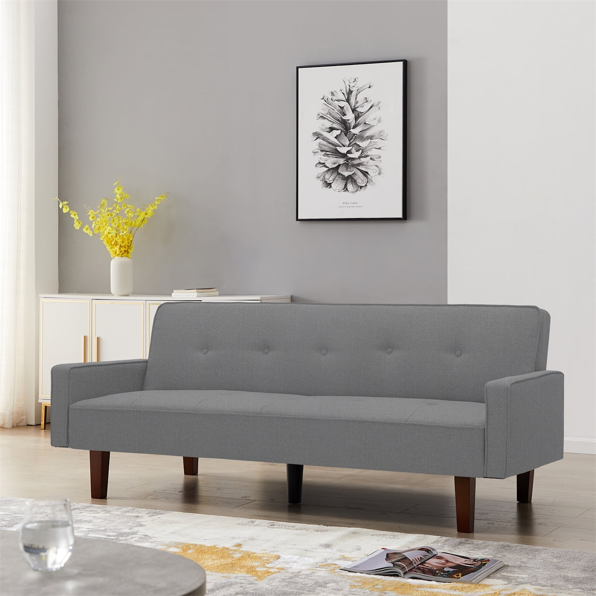 MidCentury Futon Sofa Bed, Modern Tufted Sofa, Loveseat with