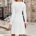 thumbnail image 4 of Women Long Sleeves Dresses Women's Fashion Solid Color Round Neck Long Sleeve Round Neck Dress Long Skirt on Clearance White, S, 4 of 9